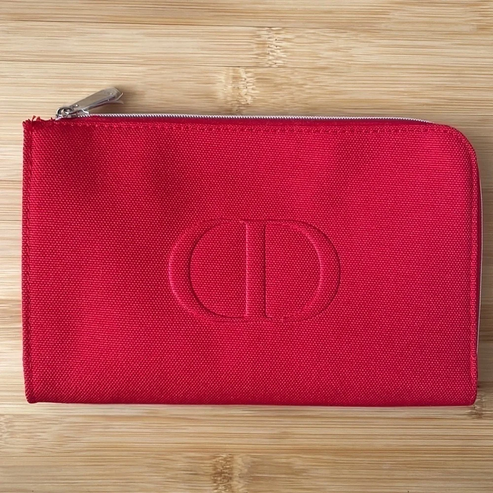Brand New Dior Red Zippered Beauty Pouch 100% Recycled Materials in Box